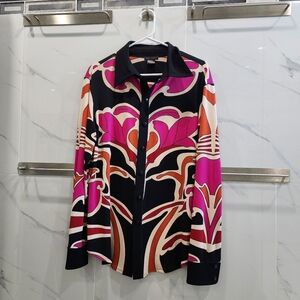 eva varro | Top | Women Black White Pink Floral Tunic Snap Button